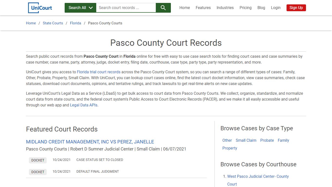 Pasco County Court Records | Florida | UniCourt